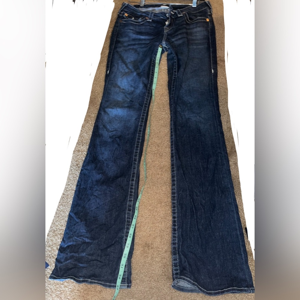 True religion Jean women high rise boot white stitching denim horseshoe pants